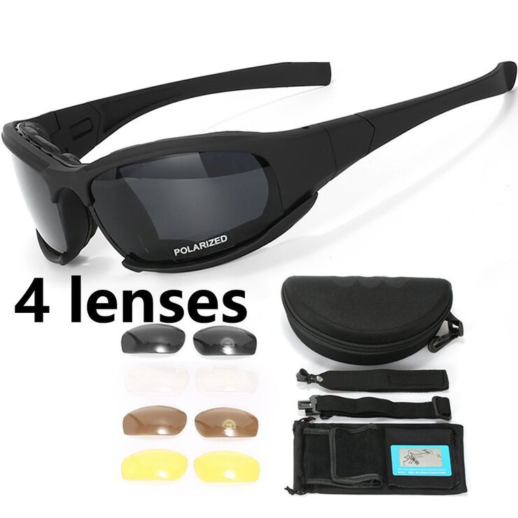 Safety shockproof tactical polarized explosion-proof CS goggles, 4-lens and box set, X7-DX