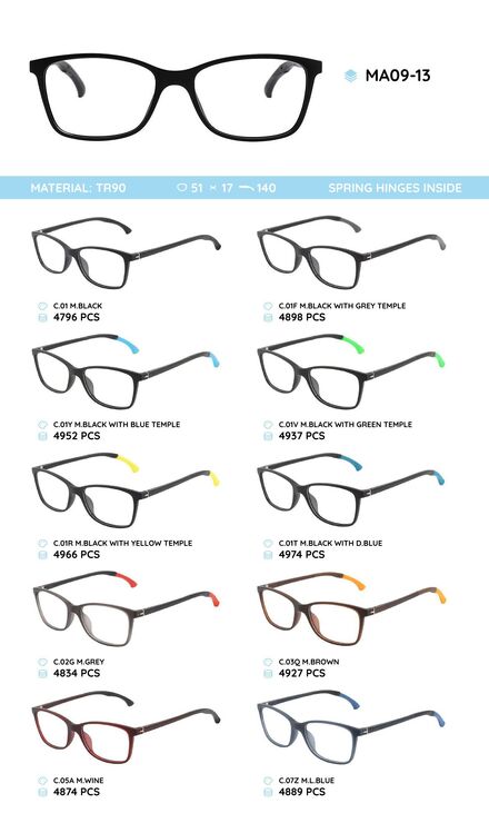 TR-90 plastic frames for glasses with spring hinges MA09-13