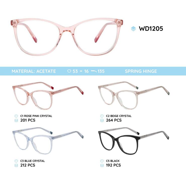 Plastic acetate eyeglasses frame with spring hinges WD1205
