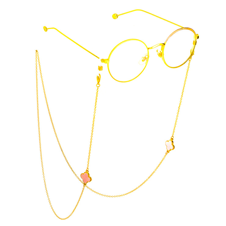Gold-colored metal non-slip chain, with flower grass, for glasses and masks GL763