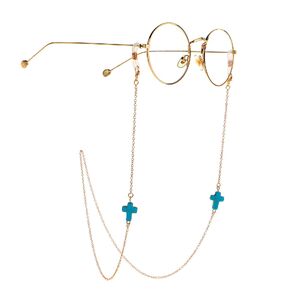 Metal non-slip chain, with turquoise cross, for glasses and masks GL1006