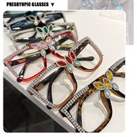 PC plastic glasses with Blue Ray Cut protection and rhinestones for women KY50383平光, diopters: 0.00