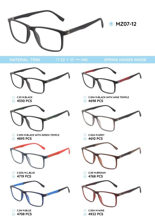 TR-90 plastic frames for glasses with spring hinges MZ07-12