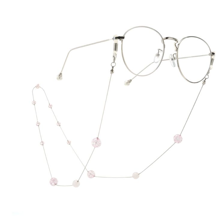 Silver-colored metal non-slip chain, with pink cracked beads, for glasses and masks GA061