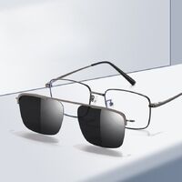 Оправа металлическая с защитой от синего света + магнитная солнцезащитная насадка (клипон) 7005-GT