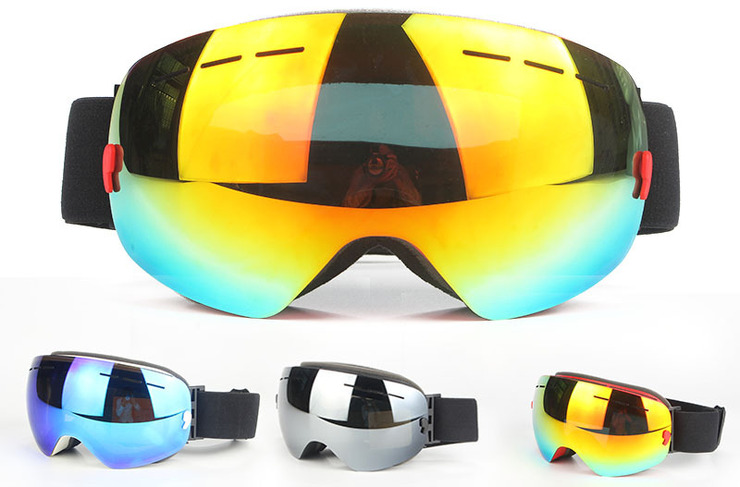 Ski goggles with big spherical panoramic double anti-fog mirror H106-1