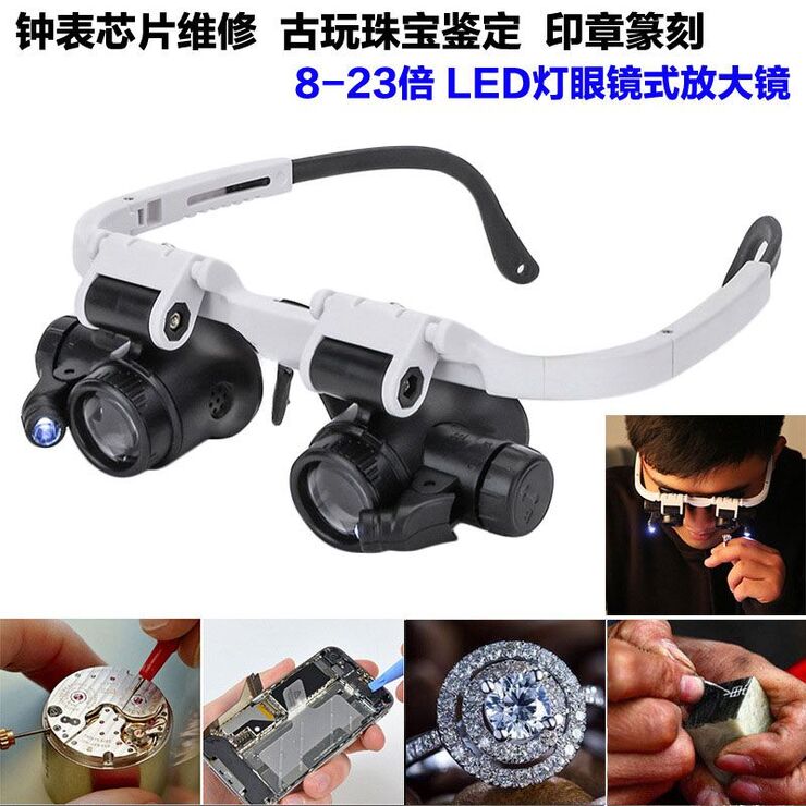 Binocular magnifier with backlight, magnifying glass with head mount 9892H-1-XX, magnification: 8Х, 15Х, 23Х