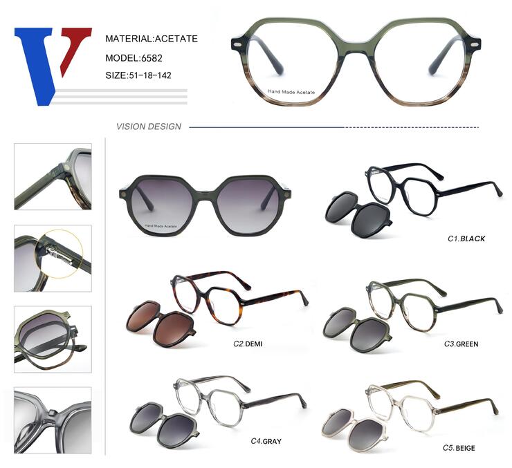 Оправа пластиковая из ацетата с флексом + поляризационная солнцезащитная насадка 6582-DA