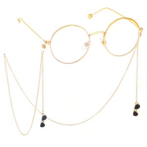 Gold-colored metal non-slip chain, with pendant black sunglasses, for glasses and masks GL399