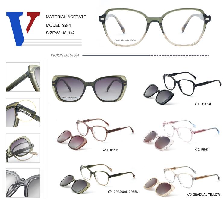 Plastic acetate frame with spring hinges + polarizing sun protection clip-on 6584-DA