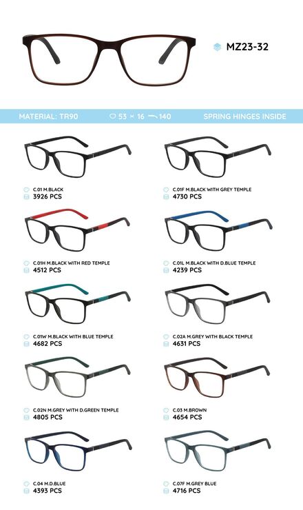 TR-90 plastic frames for glasses, with spring hinges MZ23-32