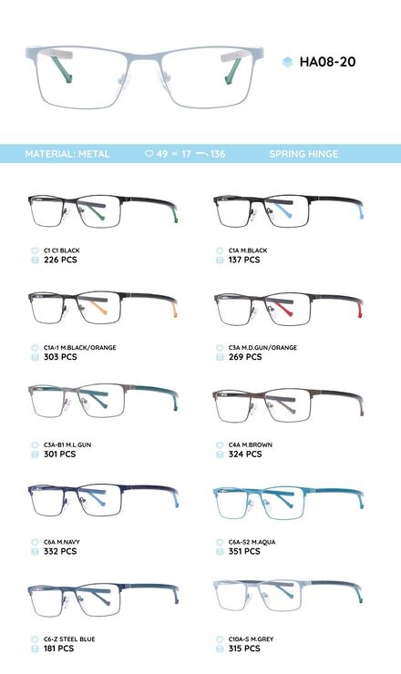 Металлическая оправа с дужками из материала TR-90 HA08-20