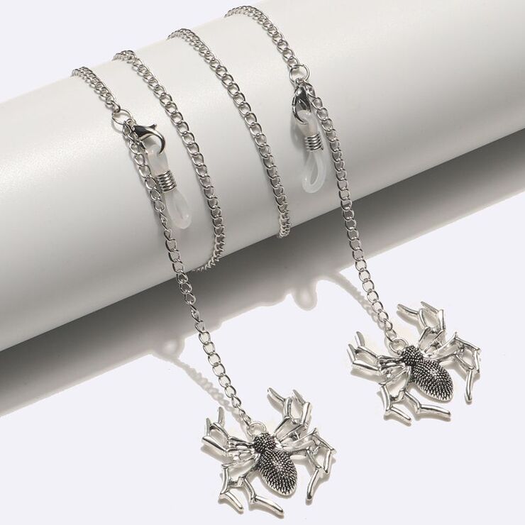 Металлическая нескользящая цепочка серебряного цвета, с подвеской в виде большого паука, для очков и масок GL1725