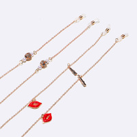 Набор из двух золотых цепочек для очков с персиковыми и бирюзовыми сердечками GM059