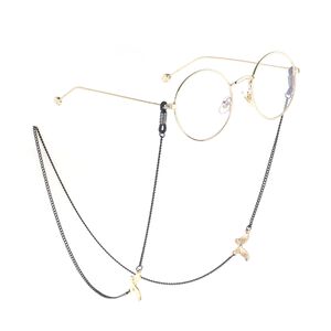 Black-colored metal non-slip chain, with butterfly with rhinestone, for glasses and masks GL858