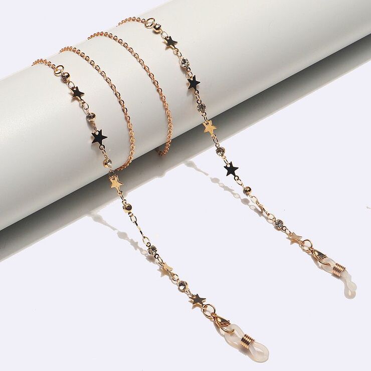 Металлическая нескользящая цепочка золотого цвета, со звездами, для очков и масок GL1625