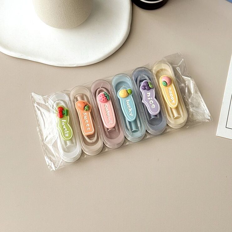 Комплект из 6 штук мини-наборов для мягких контактных линз - пинцет + присоска WL455六个装镊子, фрукты с надписью