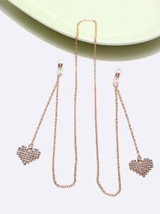 Metal non-slip chain, with heart-shaped wirh rhinestone, for glasses and masks GL474