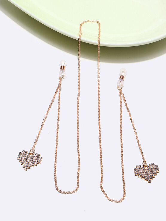 Metal non-slip chain, with heart-shaped wirh rhinestone, for glasses and masks GL474