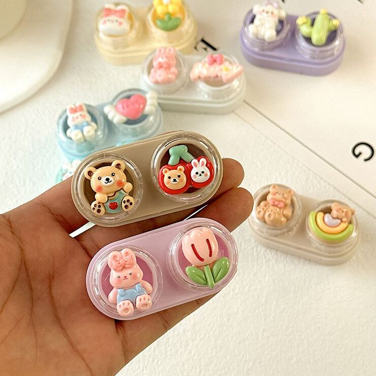 Mini soft contact lens kit retractable W-CT16领结熊兔花