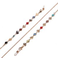 Металлическая нескользящая цепочка золотого цвета, с медными бабочками и цветными кристаллами, для очков и масок GL1290