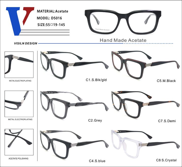 Plastic acetate frame with spring hinges D5016-DA