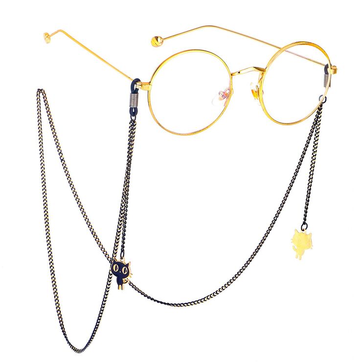 Металлическая нескользящая цепочка черного цвета, с подвеской в виде кота, для очков и масок GL500