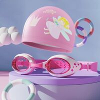 Очки для плавания детские (3-15 лет) водонепроницаемые с защитой от запотевания, с шапочкой, 626-YU