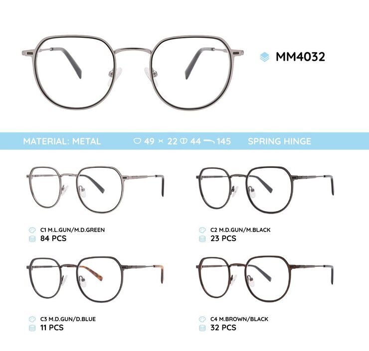 Metal men's frame for glasses with spring hinges MM4032