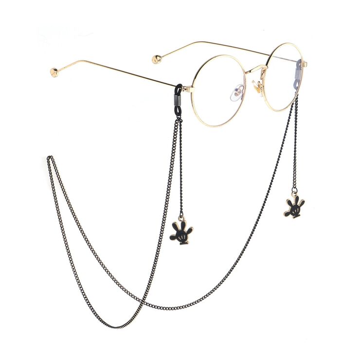 Black-colored metal non-slip chain, with pendant palm of cartoon, for glasses and masks GL784