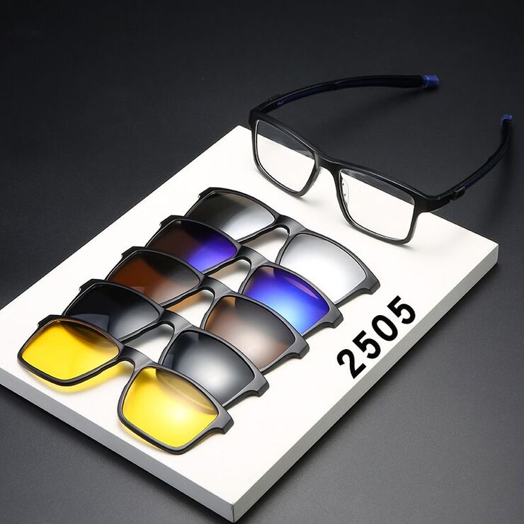 TR90/PC plastic frame + 5 polarized sun protection magnet clip-on set + leather bag El Dorado EL2505A