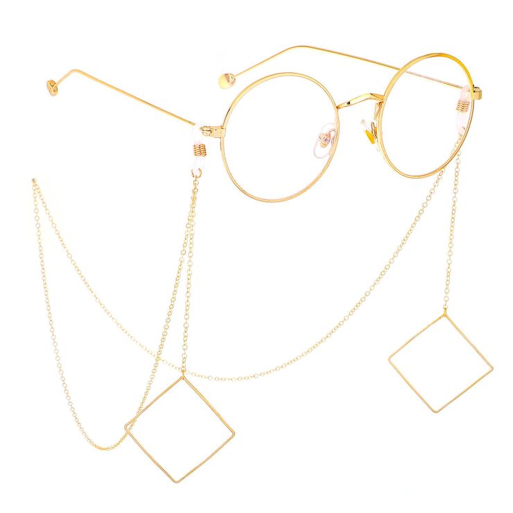 Metal non-slip chain, with pendant geometric square, for glasses and masks GL380