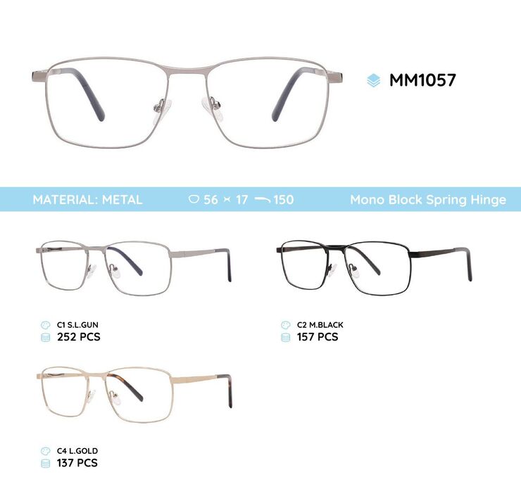 Metal men's frame for glasses with spring hinges MM1057