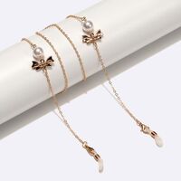 Металлическая нескользящая цепочка золотого цвета, с бантиком и жемчугом, для очков и масок GL1547