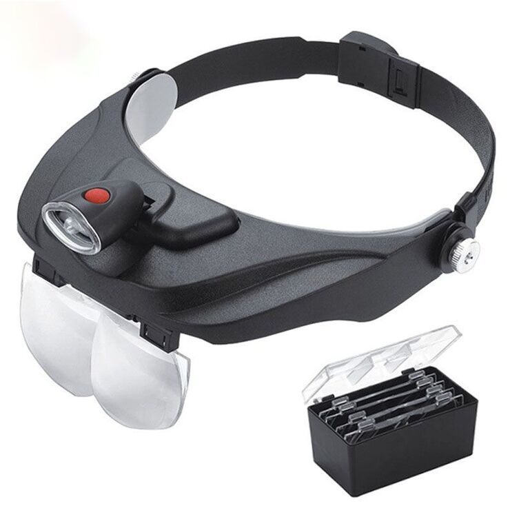 Binocular magnifier with backlight, magnifying glass with head mount 81001-F-XX, magnification: 1,2Х, 1,8Х, 2,5Х, 3,5Х