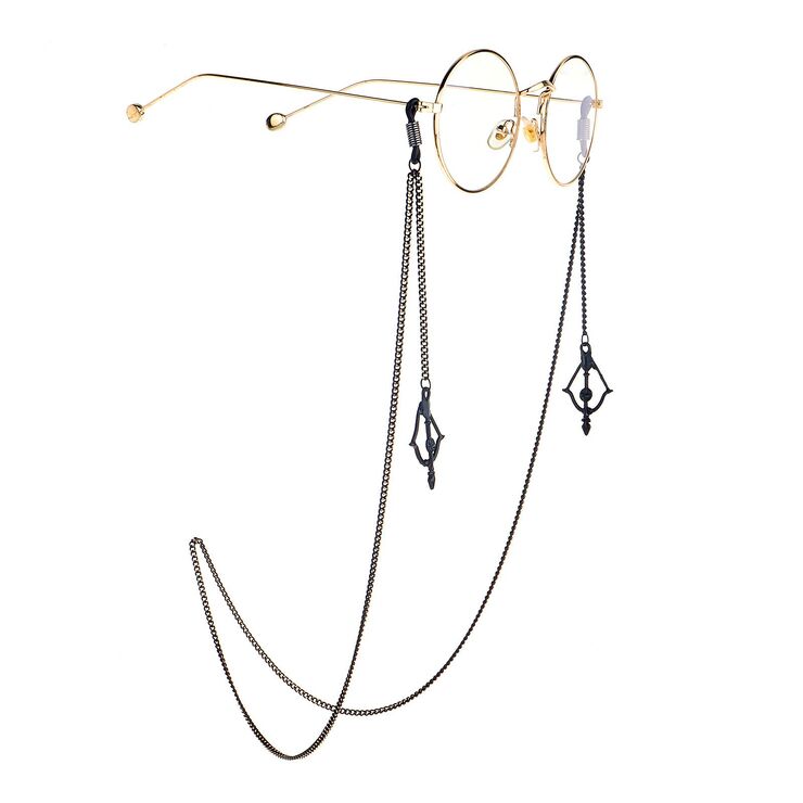 Black-colored metal non-slip chain, with pendant boat key, for glasses and masks GL979