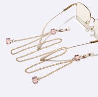 Gold-colored metal non-slip chain, with square pink crystal 10 mm, for glasses and masks GL1484