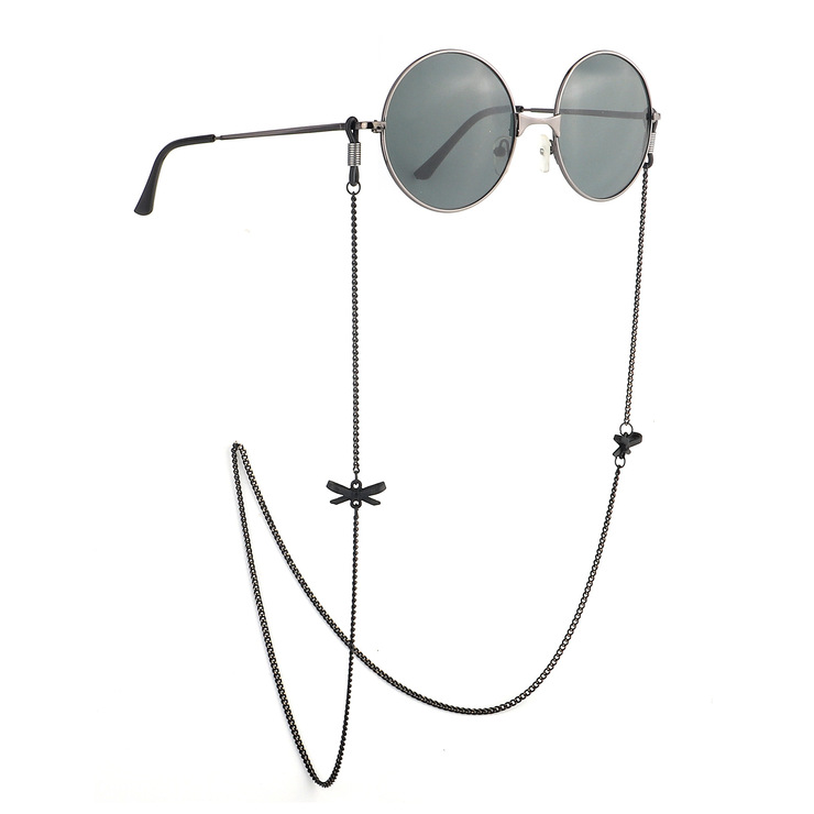 Металлическая нескользящая цепочка черного цвета, с бантом, для очков и масок GL888