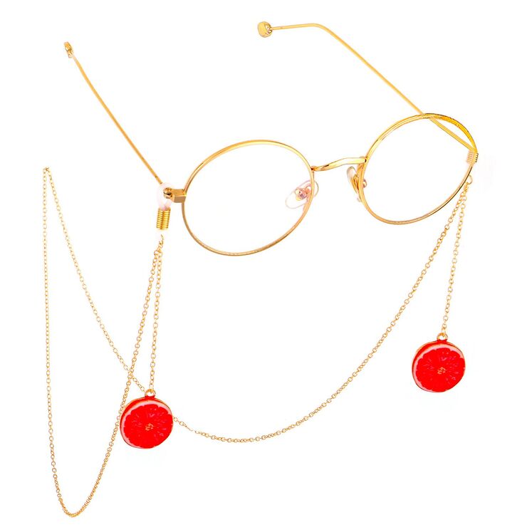 Gold-colored metal non-slip chain, with pendant grapefruit, for glasses and masks GL633