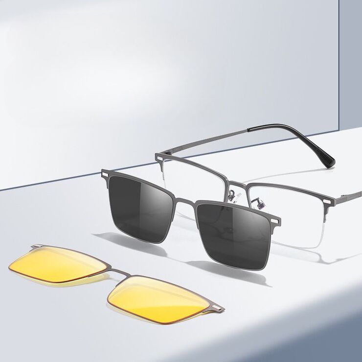 Metal Blue Ray Cut protection frame + 2 magnet sunshade clip-ons 7652-GT