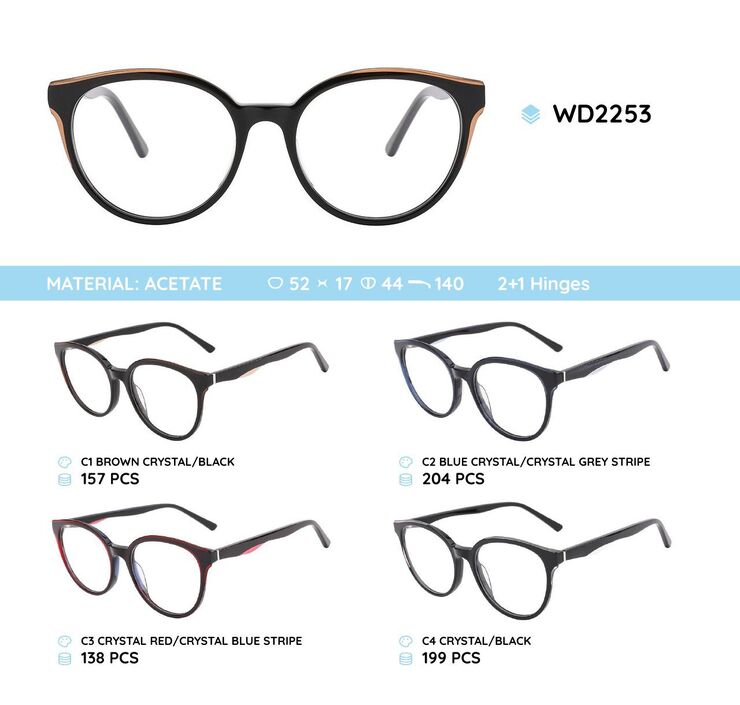 Plastic acetate eyeglasses frame with spring hinges WD2253