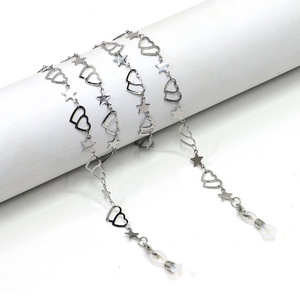 Stainless steel glasses chain with hearts and stars GS057