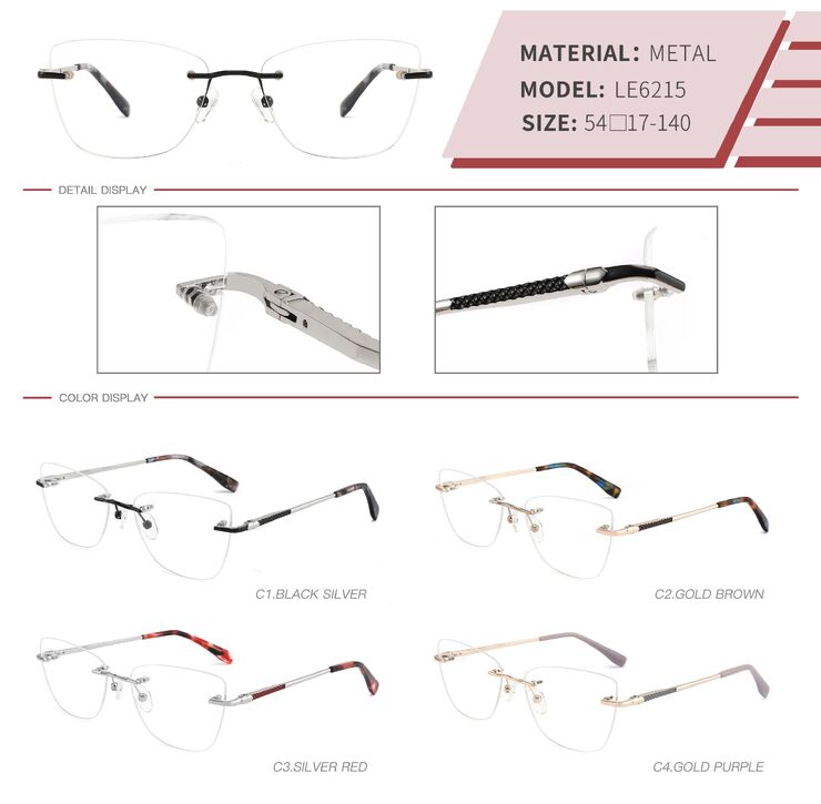 Оправа металлическая безободковая на винтах женская с флексом LE6215-DA