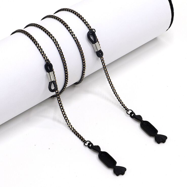 Black-colored metal non-slip chain, with pendant candy, for glasses and masks GL1033