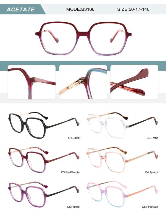 Plastic acetate frame for women with spring hinges B3166-DA