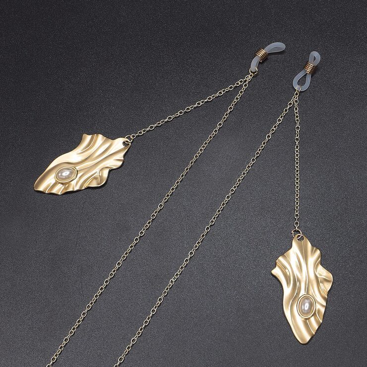 Металлическая нескользящая цепочка золотого цвета, с подвеской изогнутая форма и жемчугом, для очков и масок GL555