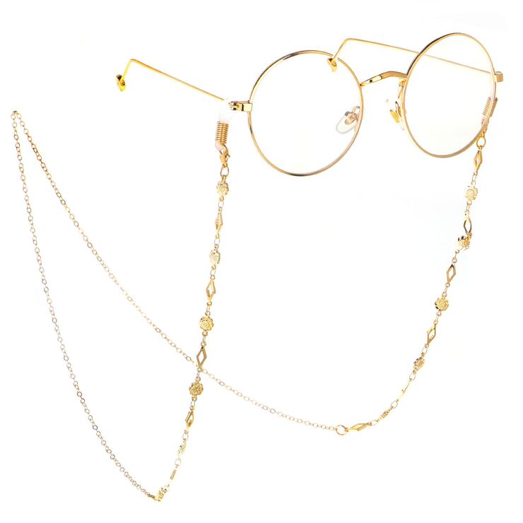 Gold-colored metal non-slip chain, with flower, for glasses and masks GL162