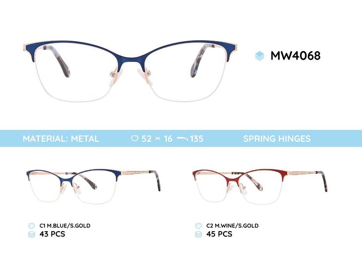 Оправа для очков металлическая женская полуободковая с флексом MW4068