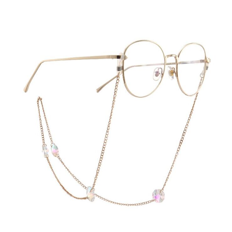 Gold-colored metal non-slip chain, with crystal octagonal beads, for glasses and masks GA051