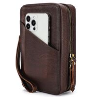 Сумка-барсетка-чехол для очков и девайсов из натуральной кожи с ремешком и молнией CF1149